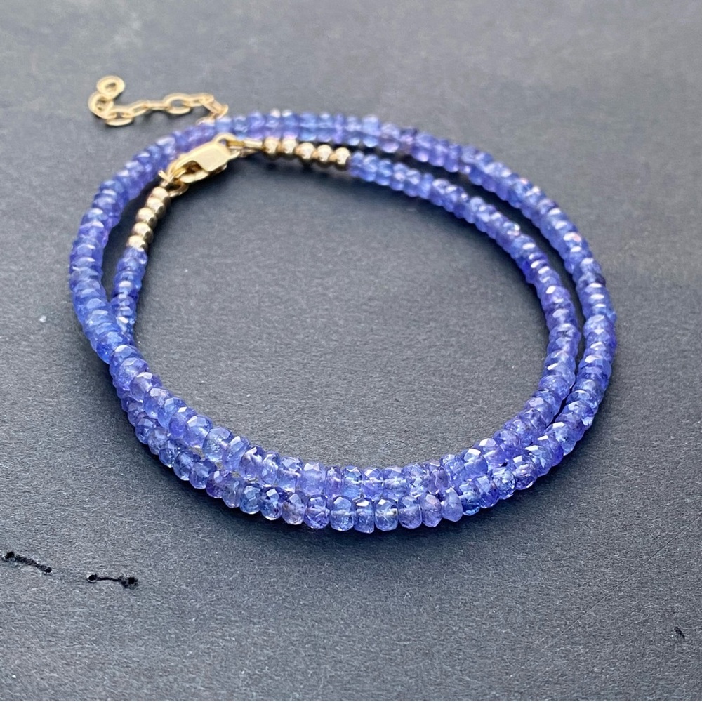 Tanzanite Necklace Choker Beaded 14k Gold Filled purple Gemstone bead necklace - Picture 8 of 9